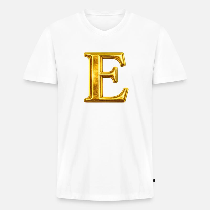 Goldenes E Monogramm-Design - Männer Premium Bio T-Shirt mit V-Ausschnitt - Weiß