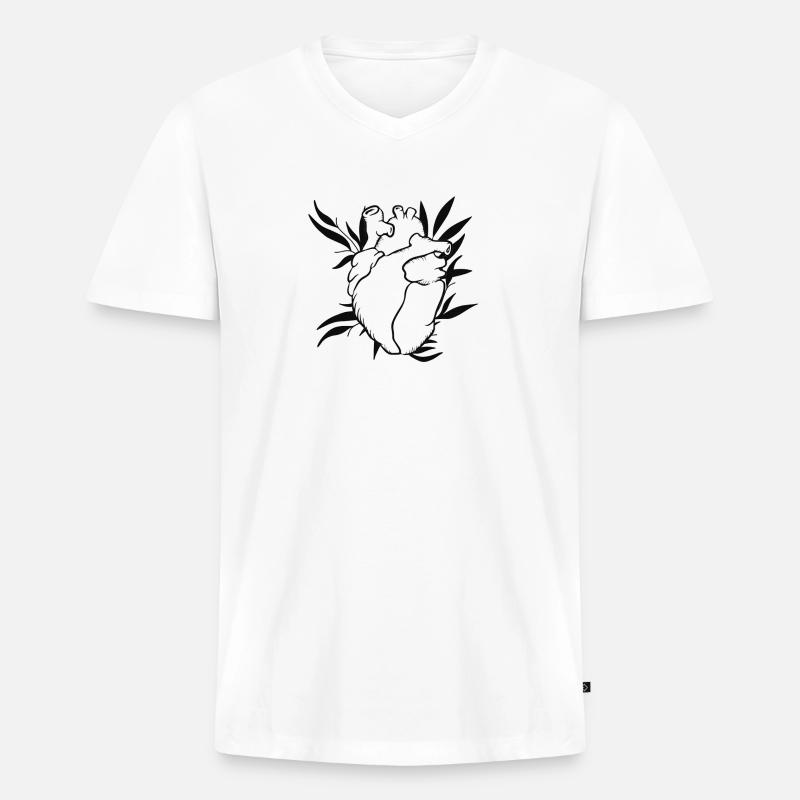 Herzlinien mit Blättern - Männer Premium Bio T-Shirt mit V-Ausschnitt - Weiß