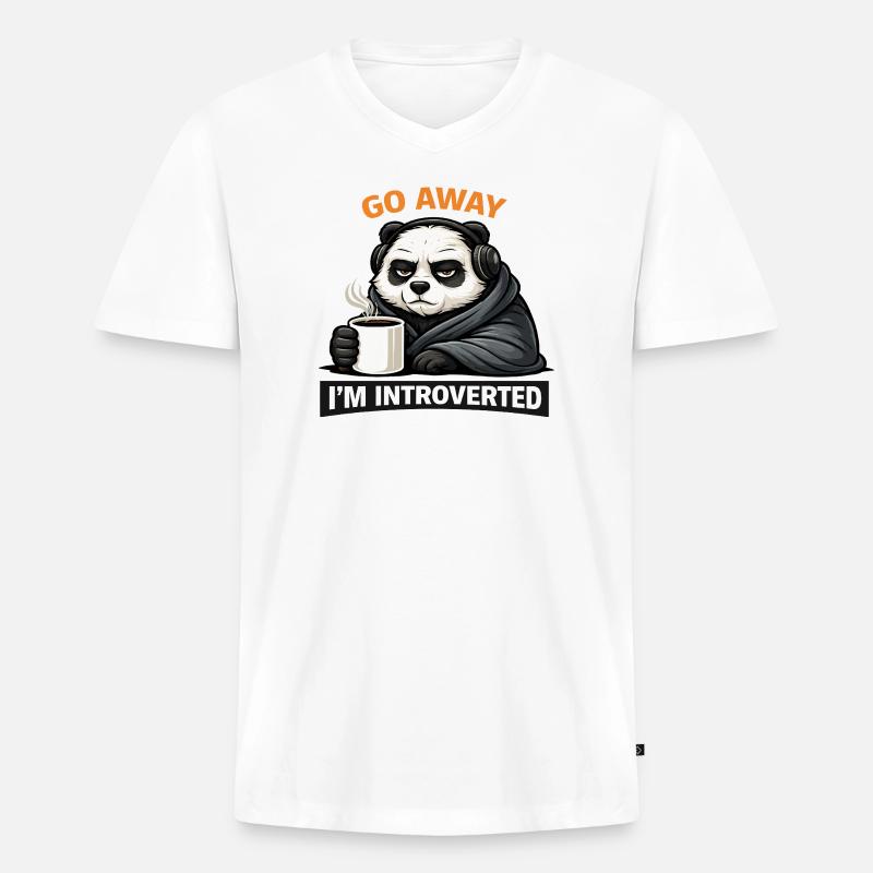 Introvertierter Panda Kaffee-Tee - Männer Premium Bio T-Shirt mit V-Ausschnitt - Weiß
