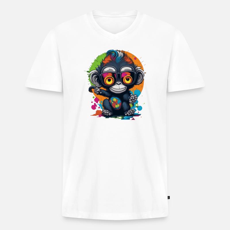 Neon Spectacled Monkey Splash - Monkey - Monkey - Men's Premium Organic T-shirt with V-neck - white