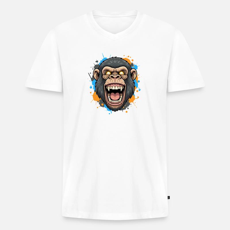 Schreiender Gorillakopf Splash - Männer Premium Bio T-Shirt mit V-Ausschnitt - Weiß