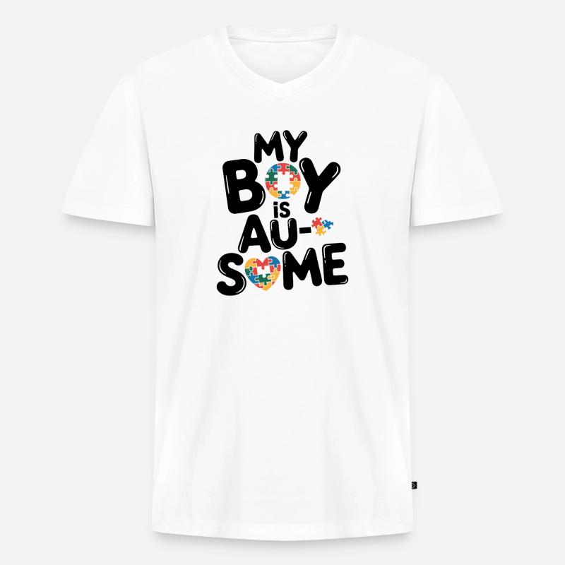 Regenbogen Puzzleherz Kreis Autism Awareness - Männer Premium Bio T-Shirt mit V-Ausschnitt - Weiß