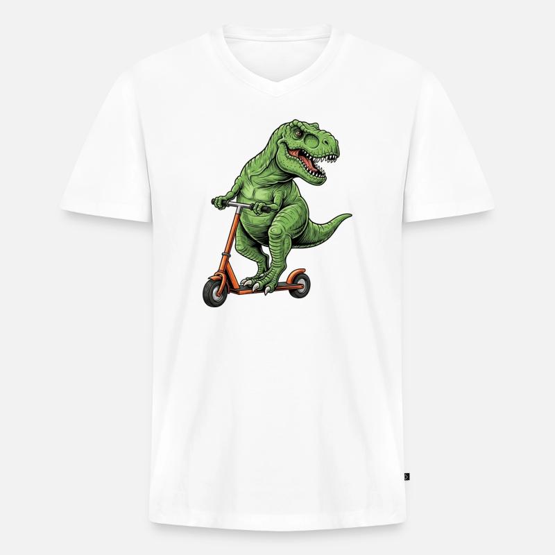 Dinosaurier-Roller T-Rex auf Scooter-Geschenken - Männer Premium Bio T-Shirt mit V-Ausschnitt - Weiß