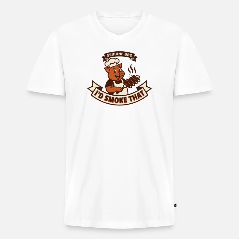 Massaggi e costine barbecue Pig Pitmaster - Maglietta ecologica premium da uomo con scollo a V - bianco
