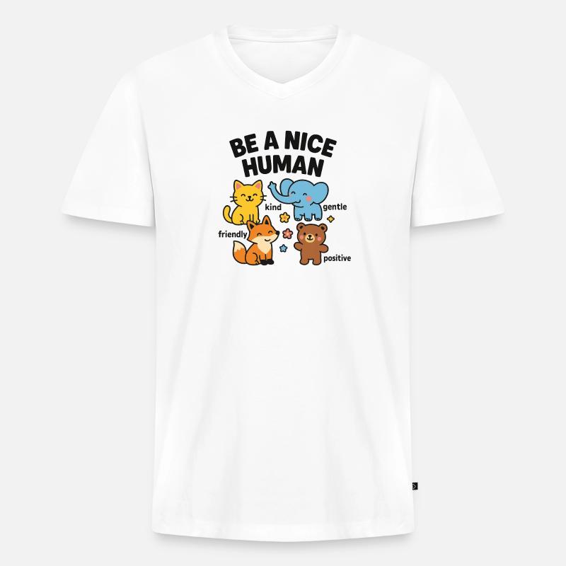 Sei ein netter Mensch – freundliche Tiere - Männer Premium Bio T-Shirt mit V-Ausschnitt - Weiß