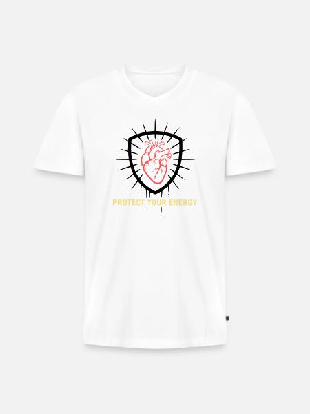 Protect Energy Heart Shield - Men's Premium Organic T-shirt with V-neck - white