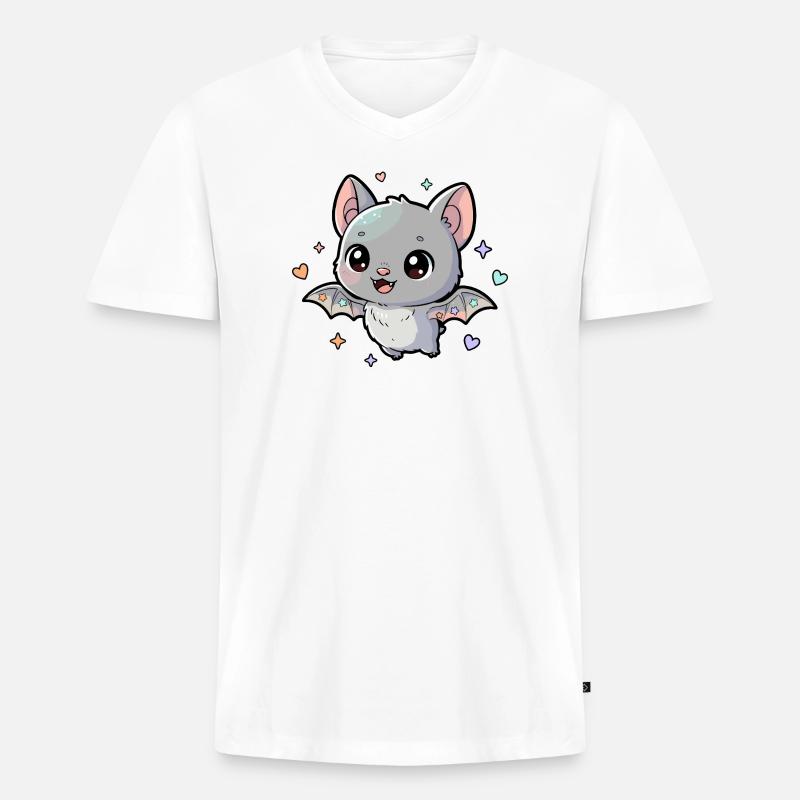 Kuschelfledermaus mit Pastellsternchen - Männer Premium Bio T-Shirt mit V-Ausschnitt - Weiß