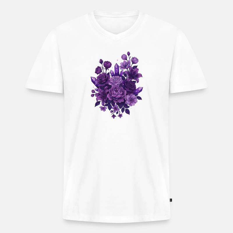 Violette Kristallblumenstrauß - Männer Premium Bio T-Shirt mit V-Ausschnitt - Weiß