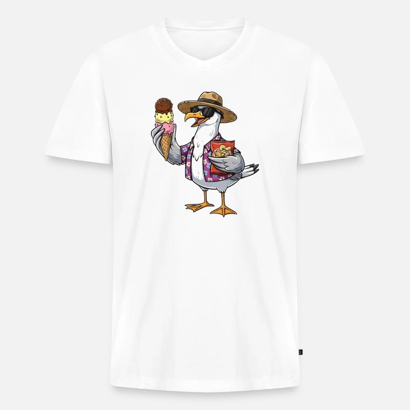 Lustige Strandmöwe Mit Eistüte - Männer Premium Bio T-Shirt mit V-Ausschnitt - Weiß
