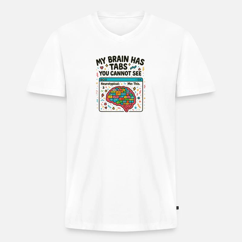 Buntes Gehirn mit versteckten Tabs - Männer Premium Bio T-Shirt mit V-Ausschnitt - Weiß