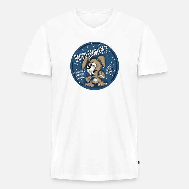 Hasen-Comic Haddu Problem? - Männer Premium Bio T-Shirt mit V-Ausschnitt - Weiß