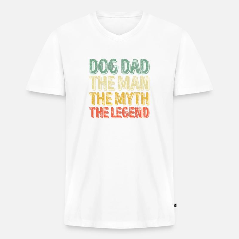 Dog Dad Legend Gradient Tee - Männer Premium Bio T-Shirt mit V-Ausschnitt - Weiß