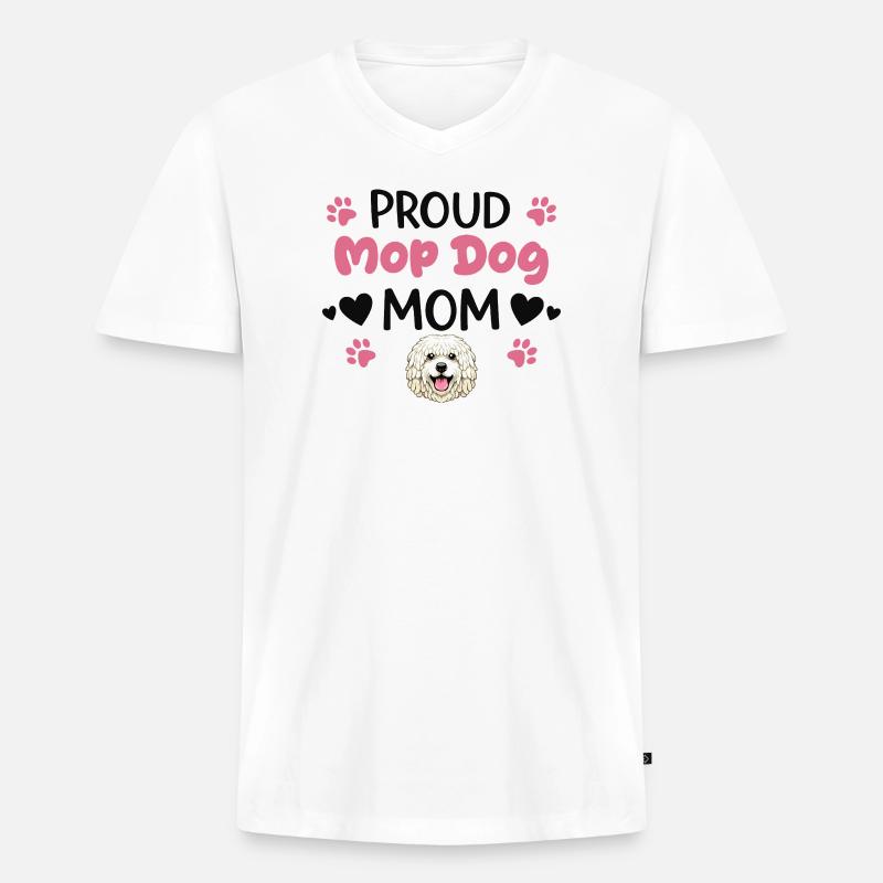 Stolze Mop Dog Mutter, Komondor - Männer Premium Bio T-Shirt mit V-Ausschnitt - Weiß