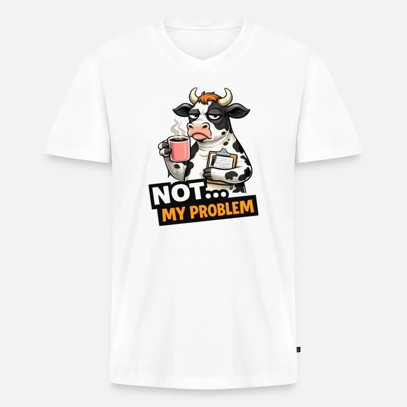 Nicht mein Problem: Kuhkaffee-Stimmung - Männer Premium Bio T-Shirt mit V-Ausschnitt - Weiß