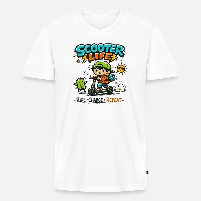 Scooter Life: Ride Charge Repeat - Männer Premium Bio T-Shirt mit V-Ausschnitt - Weiß