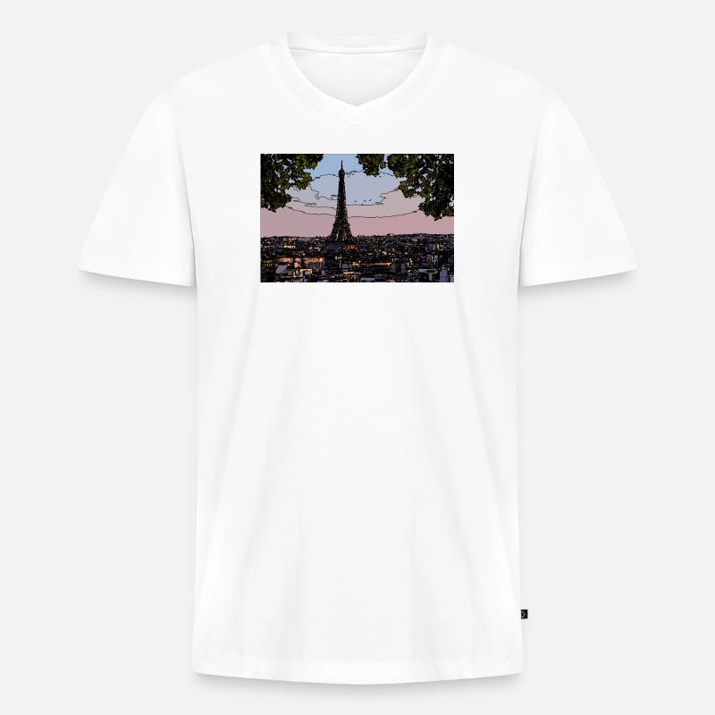 Paris Abendstimmung am Eiffelturm - Männer Premium Bio T-Shirt mit V-Ausschnitt - Weiß