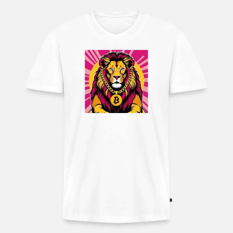 Krypto-Löwe Neon Pop Kunst - Männer Premium Bio T-Shirt mit V-Ausschnitt - Weiß