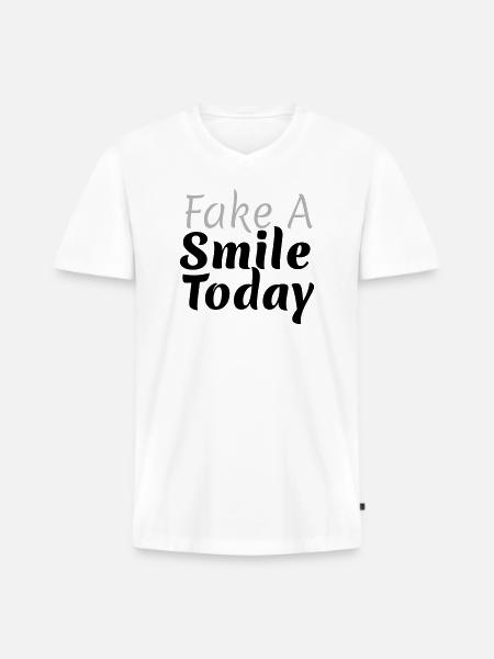 Fake A Smile Today - Men's Premium Organic T-shirt with V-neck - white