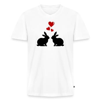 hasen_liebe - T-shirt encolure en V Premium bio Homme - blanc - Devant - Nico (187cm)