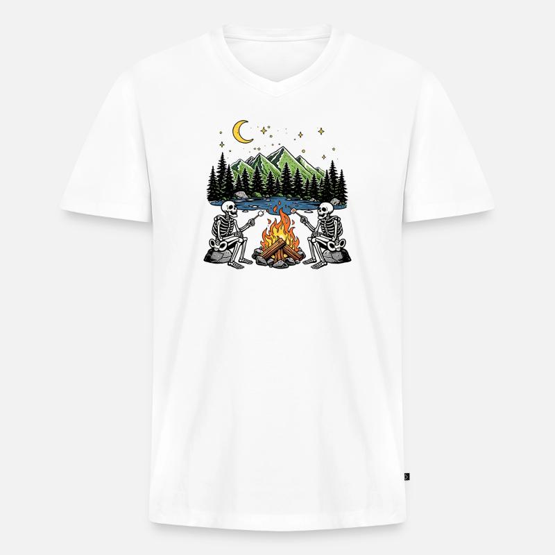 Skeleton Campfire Night Marshmallow Camping Camp - Männer Premium Bio T-Shirt mit V-Ausschnitt - Weiß