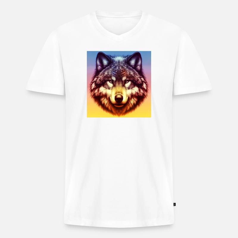Wolf - Männer Premium Bio T-Shirt mit V-Ausschnitt - Weiß