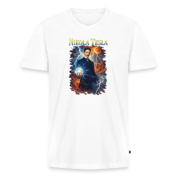 Nikola Portrait - Men's Premium Organic T-shirt with V-neck - white - Front - Nico (187cm)