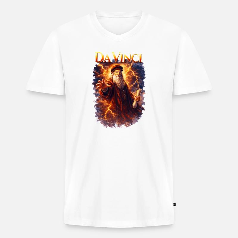 Leonardo Da Vinci Porträt - Männer Premium Bio T-Shirt mit V-Ausschnitt - Weiß