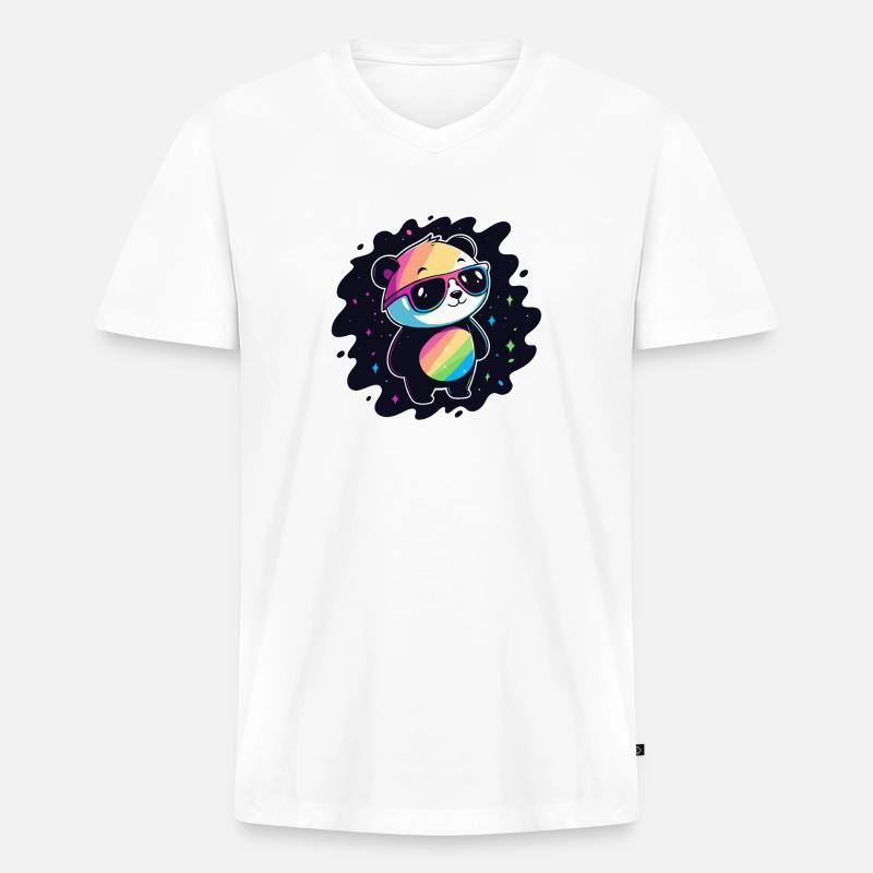Panda Rainbow Galaxy Coole Brillen - Männer Premium Bio T-Shirt mit V-Ausschnitt - Weiß