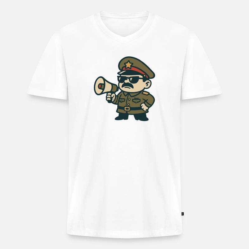Retro-Sergeant-Megafon - Männer Premium Bio T-Shirt mit V-Ausschnitt - Weiß