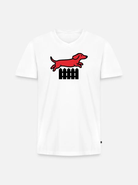 Dackel Sprung Zaun Agility - Männer Premium Bio T-Shirt mit V-Ausschnitt - Weiß