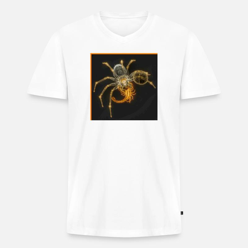 Neon-Spinne mit funky Tails - Männer Premium Bio T-Shirt mit V-Ausschnitt - Weiß