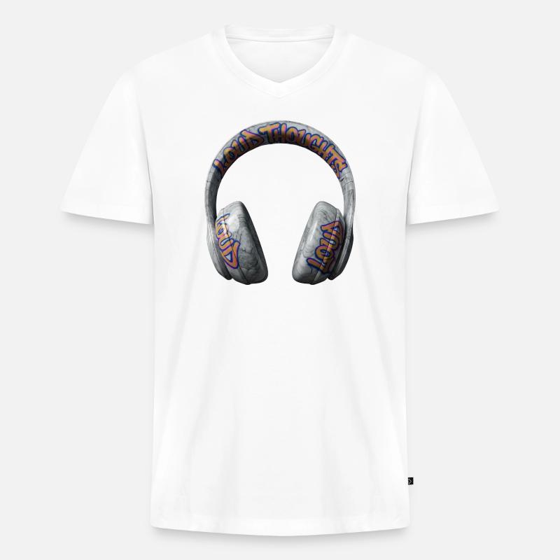 Loud Thoughts Graffiti Kopfhörer - Männer Premium Bio T-Shirt mit V-Ausschnitt - Weiß