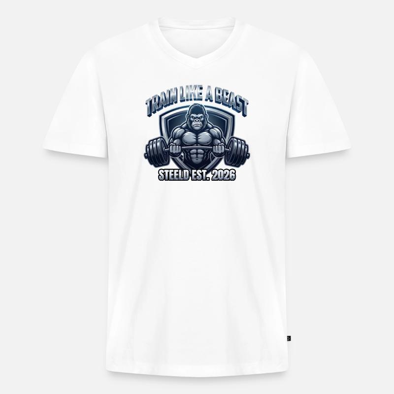 STEELD-Beast Krafttraining - Männer Premium Bio T-Shirt mit V-Ausschnitt - Weiß