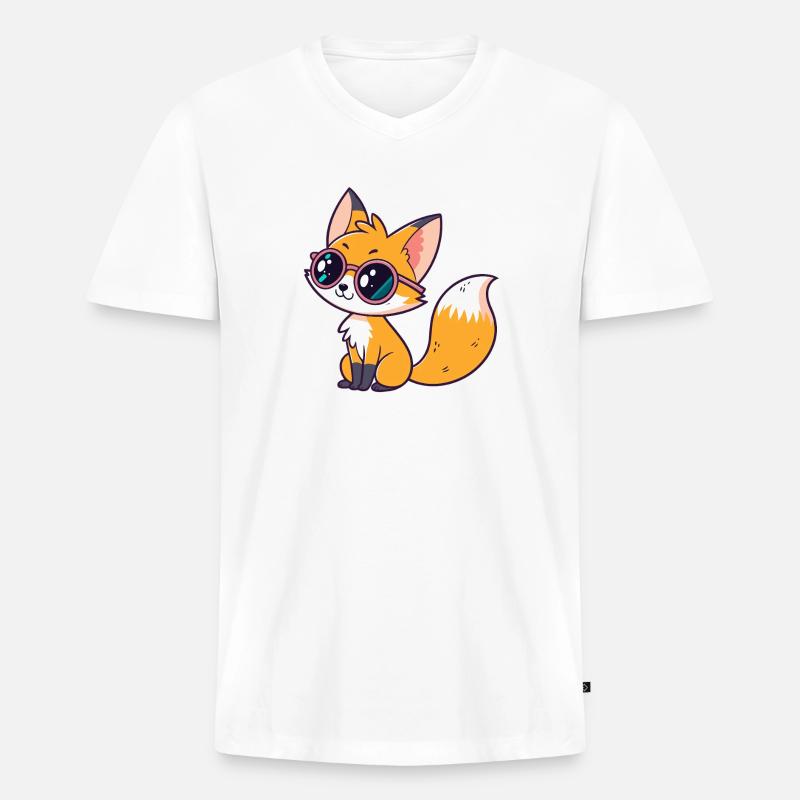 Fox Cub Glam Coole Brille - Männer Premium Bio T-Shirt mit V-Ausschnitt - Weiß