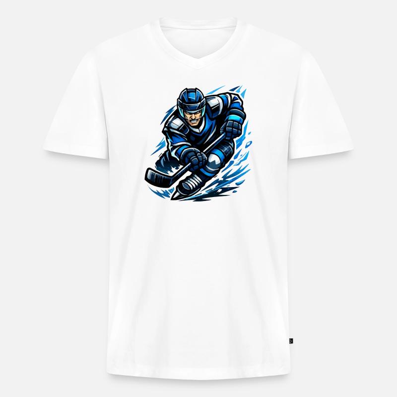 Blitzender Eishockeyspieler - Männer Premium Bio T-Shirt mit V-Ausschnitt - Weiß