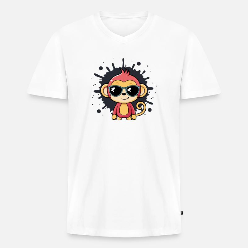Monkey Chic Splash schwarze Brille - Männer Premium Bio T-Shirt mit V-Ausschnitt - Weiß