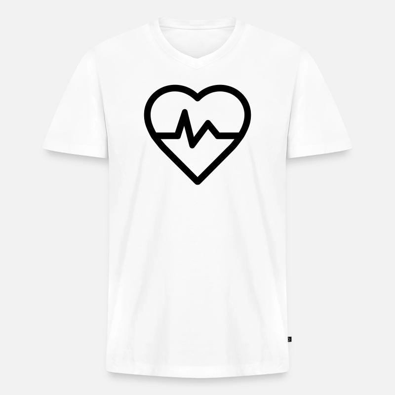 Herzfrequenz - Männer Premium Bio T-Shirt mit V-Ausschnitt - Weiß