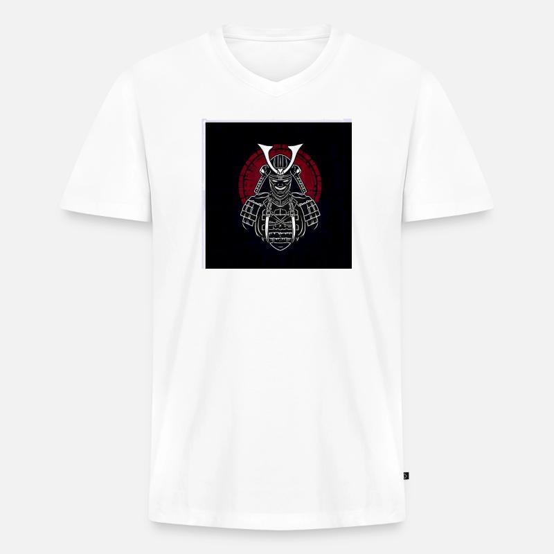 Samurai-Helm mit rotem Wappen - Männer Premium Bio T-Shirt mit V-Ausschnitt - Weiß