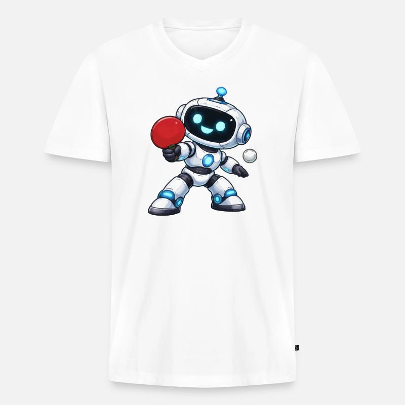 Roboter Tisch Tennis - Männer Premium Bio T-Shirt mit V-Ausschnitt - Weiß