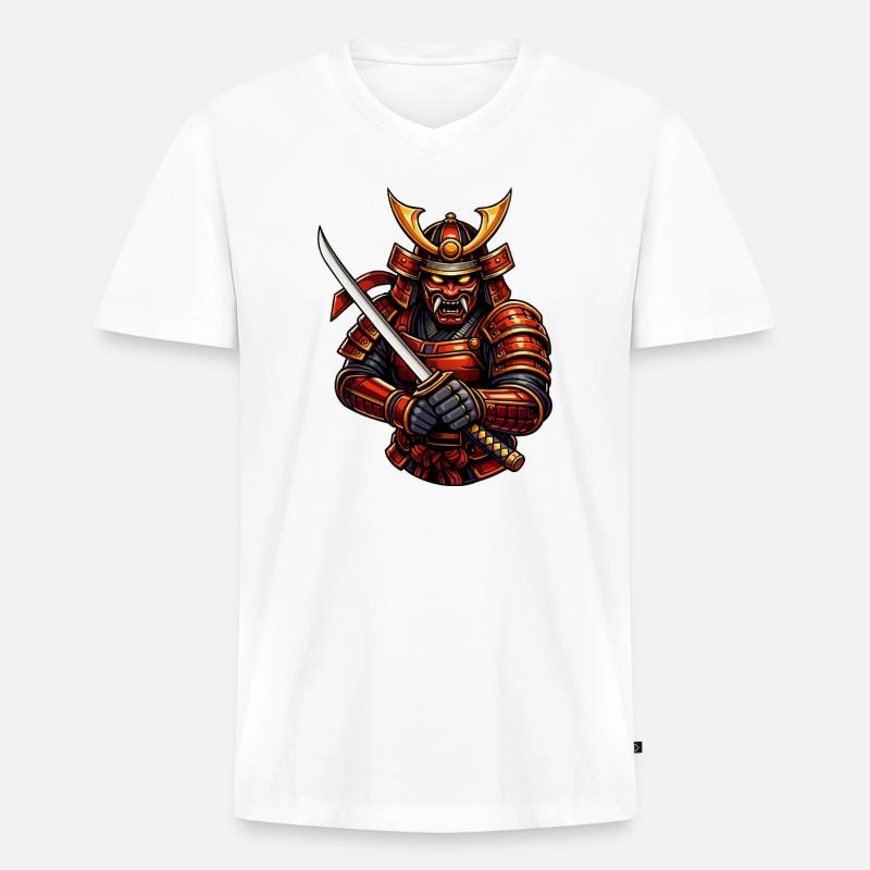 Kampfkunst-Samurai mit Schwert - Männer Premium Bio T-Shirt mit V-Ausschnitt - Weiß