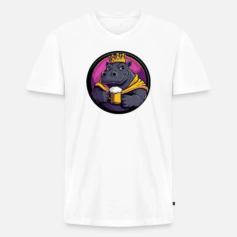 Nilpferd Bier Lustig - Männer Premium Bio T-Shirt mit V-Ausschnitt - Weiß
