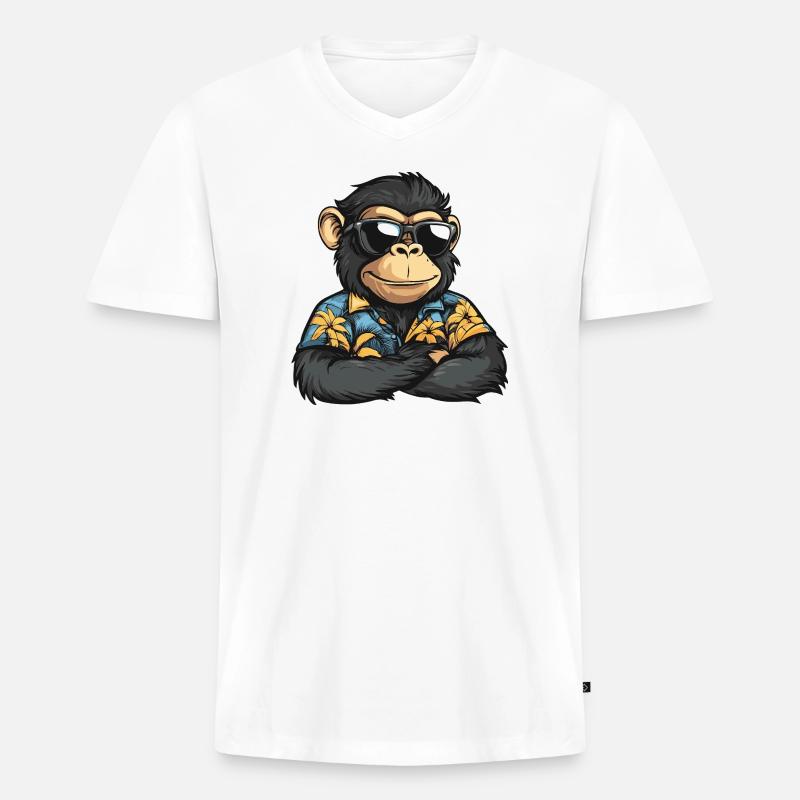 Affe Comic Urlaub - Männer Premium Bio T-Shirt mit V-Ausschnitt - Weiß