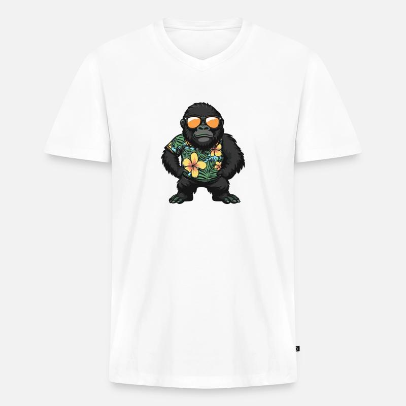 Gorilla Comic Urlaub - Männer Premium Bio T-Shirt mit V-Ausschnitt - Weiß