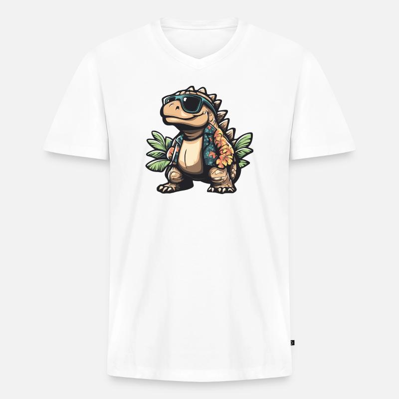 Dinosaurier stegosaurus Comic Urlaub - Männer Premium Bio T-Shirt mit V-Ausschnitt - Weiß