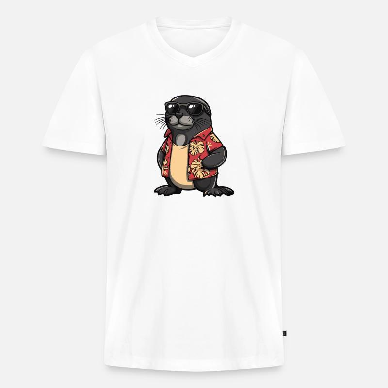 Robbe Comic Urlaub - Männer Premium Bio T-Shirt mit V-Ausschnitt - Weiß