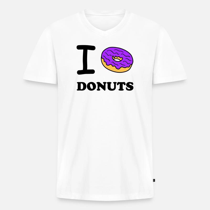 I Love Donuts - Männer Premium Bio T-Shirt mit V-Ausschnitt - Weiß