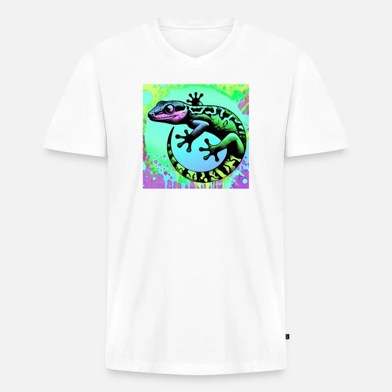 Gecko - Männer Premium Bio T-Shirt mit V-Ausschnitt - Weiß