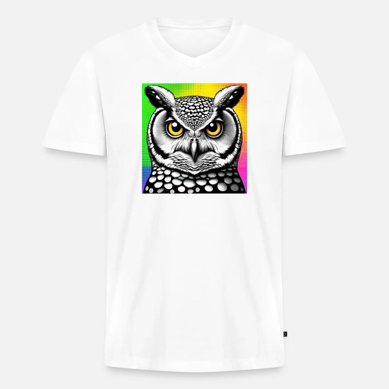 Eule - Männer Premium Bio T-Shirt mit V-Ausschnitt - Weiß