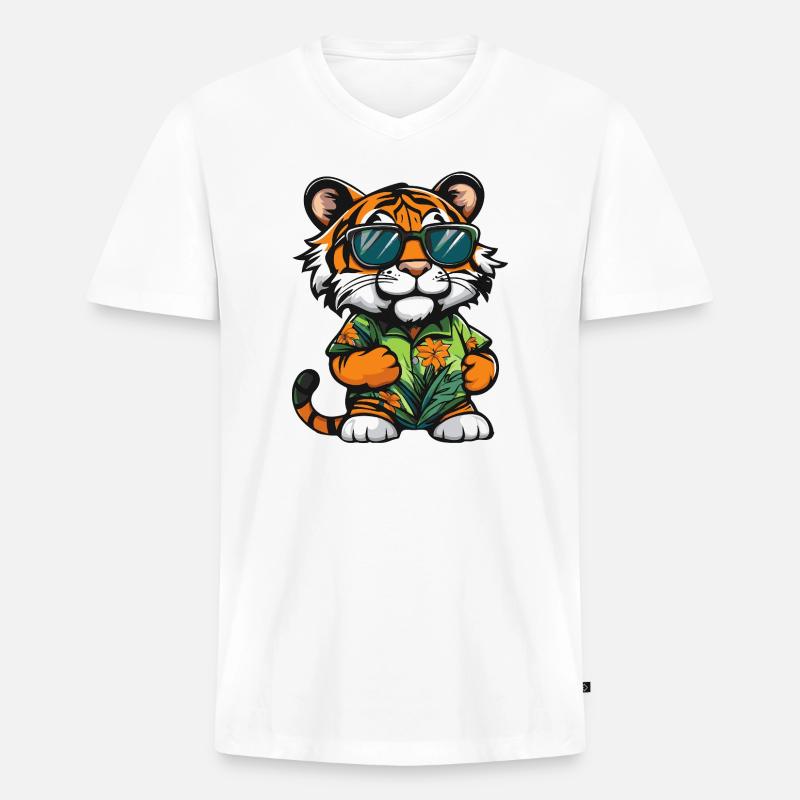 Tiger Comic Urlaub - Männer Premium Bio T-Shirt mit V-Ausschnitt - Weiß