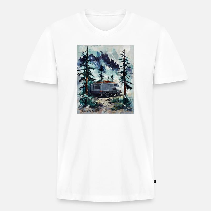 Erkunde den Unknown Forest Camper - Männer Premium Bio T-Shirt mit V-Ausschnitt - Weiß